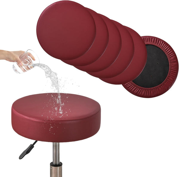 FUANGUI Bar Stool Covers Round Set of 6, Waterproof PU Seat Covers