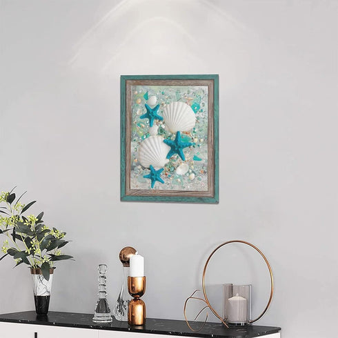 citari Coastal Wall Art - Starfish and Shells Canvas Print for Beach Bathroom and Bedroom Decor