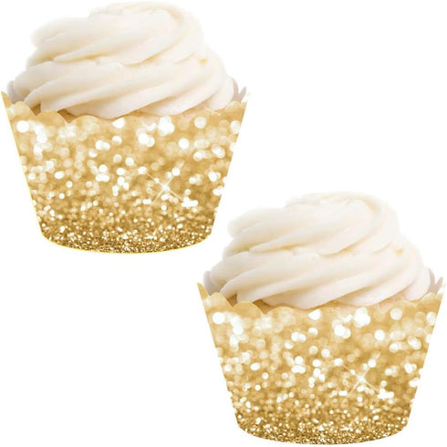 Andaz Press Glitzy Faux Gold Glitter Cupcake Wrapper Decorations, 24-Pack Gold Cupcake Holders