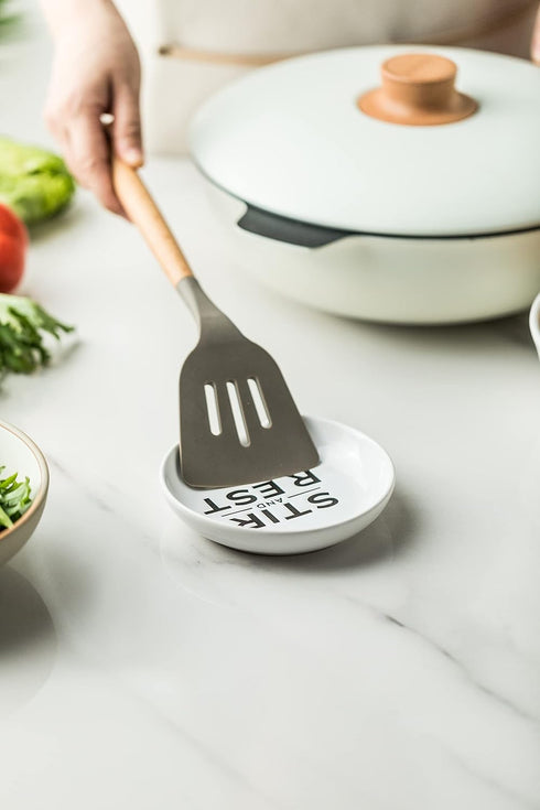Spoon Rest for Kitchen Counter, 5 Inches Cooking Ladle Spatula Holder for Stove Top Utensil Rest, Black and White