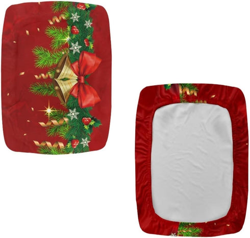 Set 2 Counter Christmas Bar Stool Seat Covers Jingle Bell Red Bar Stool Covers Rectangle of Stool Bar Chair Covers