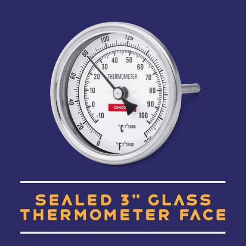CONCORD 3" Stainless Steel Thermometer for Home Brewing - 4" Stem