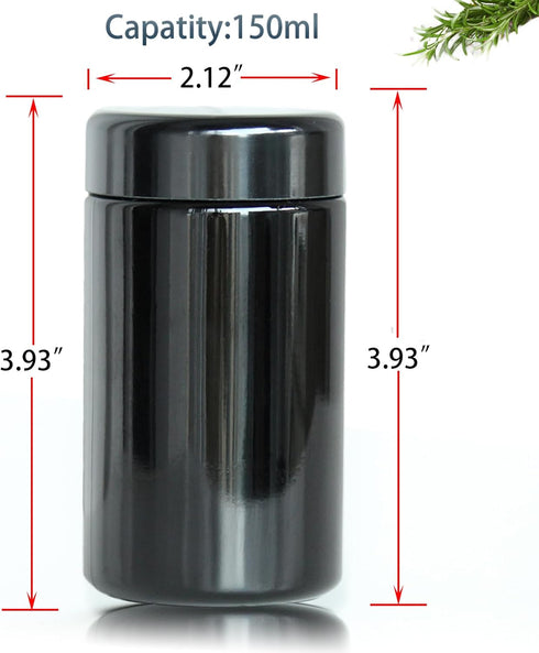 Black Glass Airtight Storage Container Jar 150ml with UV Protection for Spice and Coffee