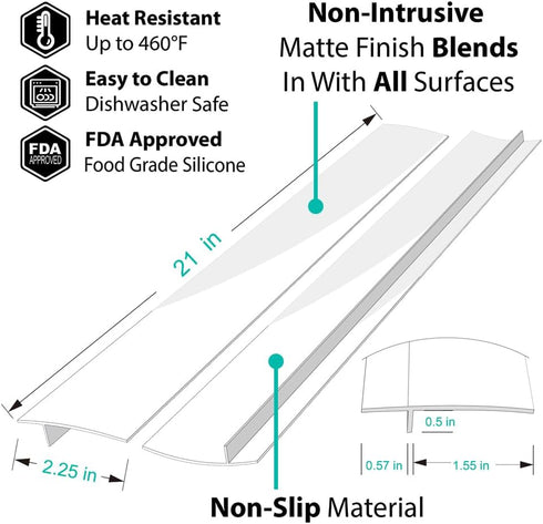 Stove Gap Covers, 2 Pack Kitchen Silicone Oven Gap Filler - 21 Inches Countertop Strips Guard, Easy to Clean (White)