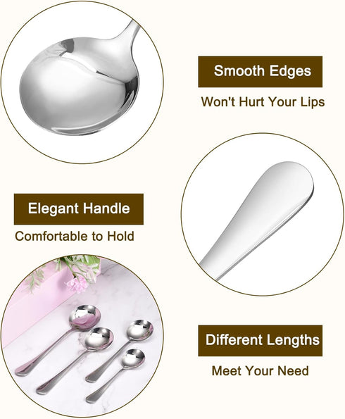 uxcell 6Pcs 5.1 Inch Stainless Steel Soup Spoon Set, Round Dinner Spoons for Bouillon Coffee Soup