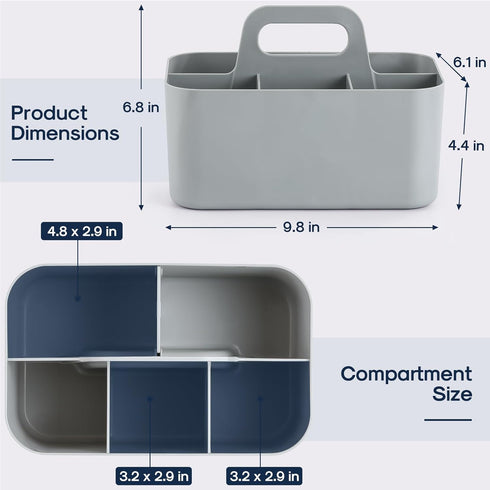 Multiuse Caddy Organizer with Handle - Stackable Plastic Bin Basket - Divided Storage Tote Holder for Art Craft Supplies, Makeup, Bathroom, Shower, Cleaning, Kitchen, Office, Dorm, Desktop - Grey by AOZITA