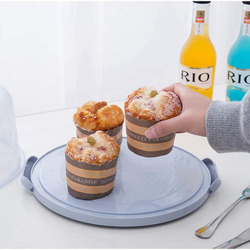 FEOOWV Plastic Small Cake Carrier Holder, Round Container with Handle for 6~8 Inch Diameter and 4 Inch Height Cake, Blue