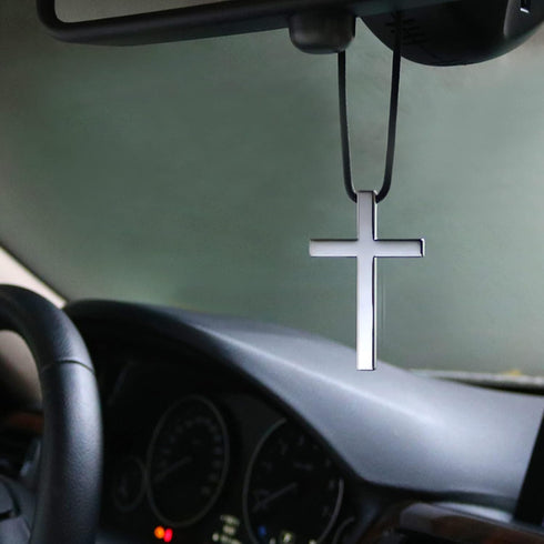 Cross Hanging Ornaments for Car Rear View Mirror, Metal Car Charm Pendant Decoration for Car, Truck, Home Decor (Silver)