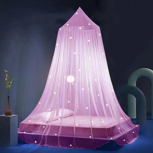 Eimilaly Glow in The Dark Stars Bed Canopy, Pink Princess Mosquito Net for Girls Bed Room Decor