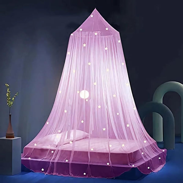 Eimilaly Glow in The Dark Stars Bed Canopy, Pink Princess Mosquito Net for Girls Bed Room Decor