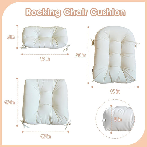 Set Rocking Chair Cushion Indoor Large Chair Pads with Ties Extra Lumbar Pillow Premium Dutch Velvet High Resilience