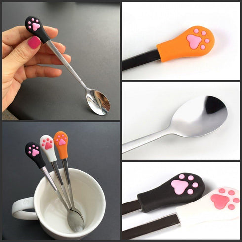 Cat Paw Design Silicone Head Stainless Steel Spoon, Coffee/Tea/Dessert/Mixing Flatware