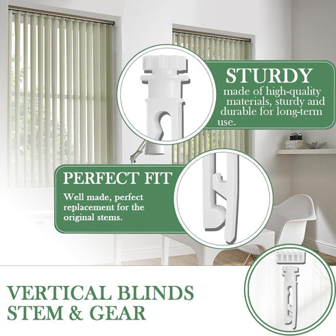 Vertical Blinds Replacement Stem and Gear, White Vertical Blind Repair Kit for Headrail and Carrier Stems