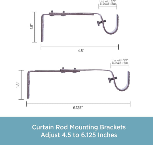 Kenney Adjustable Curtain Rod Brackets, Mocha (2-Pack)