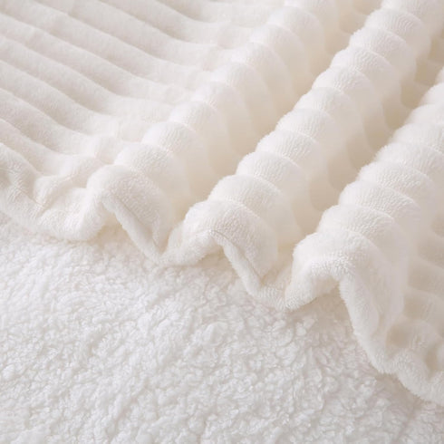 9090 Cozy Cream White Sherpa Fleece Throw Blanket for Couch Sofa Bed,Super Soft Plush Double Side Thick Flannel Blanket