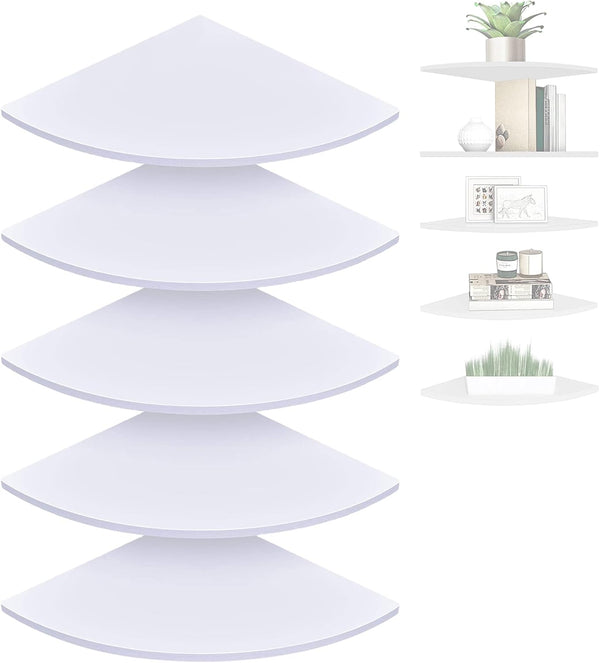 Set of 5 Pieces Corner Mounting Shelf with White, Wood Floating Wall