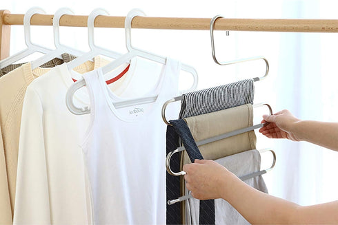 devesanter 6 Pack Non-Slip S-Shape Pants Hangers, Stainless Steel Closet Storage Organizer for Trousers, Jeans, Scarf -