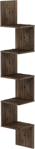 5-Tier Furinno Rossi Wall Mount Floating Corner Square Shelf, Columbia Walnut