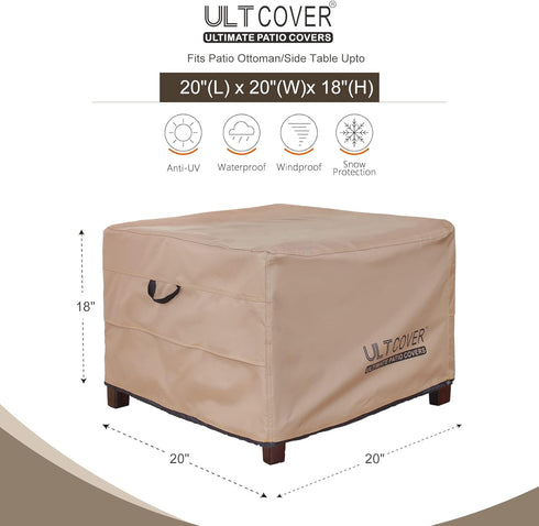 20L 20W 18H inch ULTCOVER Waterproof Patio Ottoman Cover Square Outdoor Side Table Furniture Covers Size x x