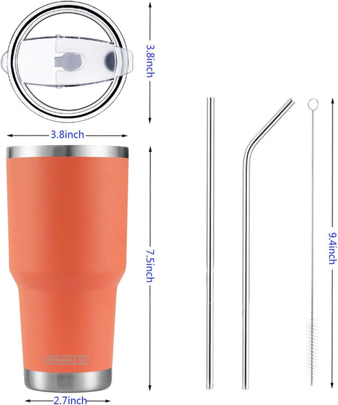 D·S 30oz Orange Tumbler, Stainless Steel Insulated Travel Mug with Straw Lid and Cleaning Brush