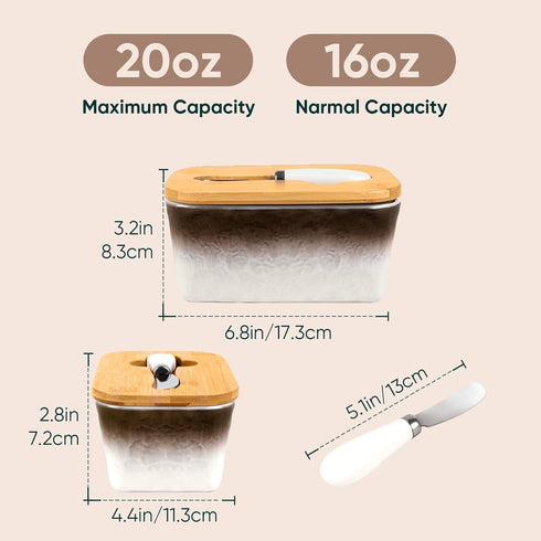 GLAVIONIX 6.5" Countertop, Butter Dish with Lid, Large Butter Container for Ceramic Brown Butter Keeper Container