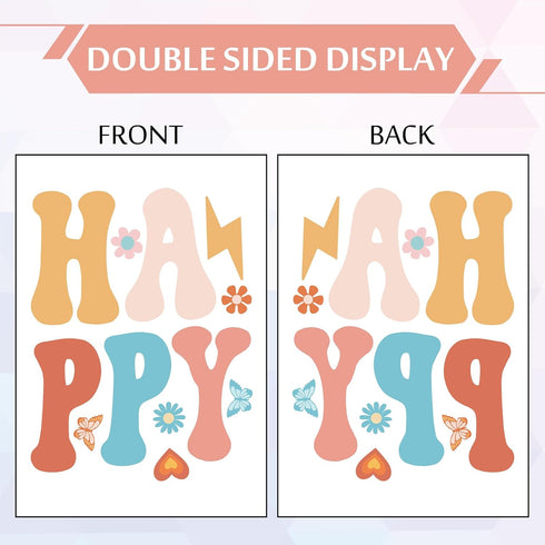 Retro Groovy Inspiration Choose Happy Window Clings, 6 Sheet Double Sided Boho Daisy Rainbow Positive Glass Decals for