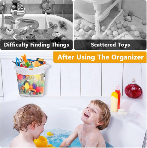 Bath Toy Organizer Large Capacity Mesh Storage with Wide Opening, Quick Release Bottom Zipper, Wall-Mounted & Foldable