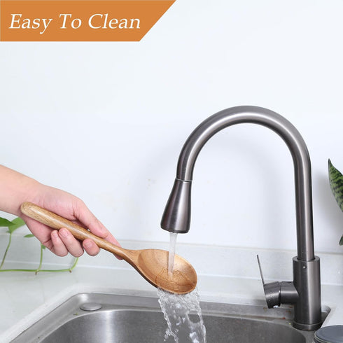 Kitchen Wooden Cooking Spoon Set, 2 Pieces - Solid Acacia Wood Serving Spoons for Mixing, Stirring, Nonstick Utensils