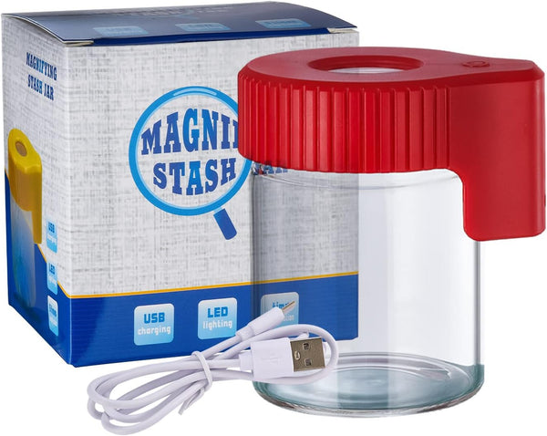 Magnifying Jar with Light, Light-Up LED Transparent Glass Air Tight Storage Jar