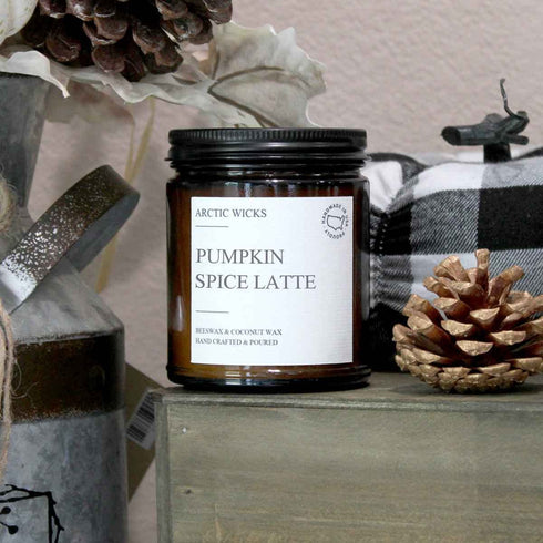 Pumpkin Spice Latte Candles | Arctic Wicks Scented Candles | 9oz Amber Non-Toxic Coconut & Beeswax Candle Fall Decor