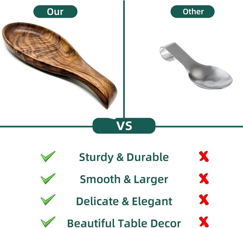 Walnut Wooden Spoon Rest - Heat-Resistant Wood Holder for Stove Top, Kitchen Utensil Organizer for Ladles & Spatulas