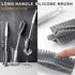 Bottle Cleaning Brush Set, 3pcs Long Handle Silicone Cleaner Brushes + Thermos Lid Cup Brush + Drinking Straw Brush