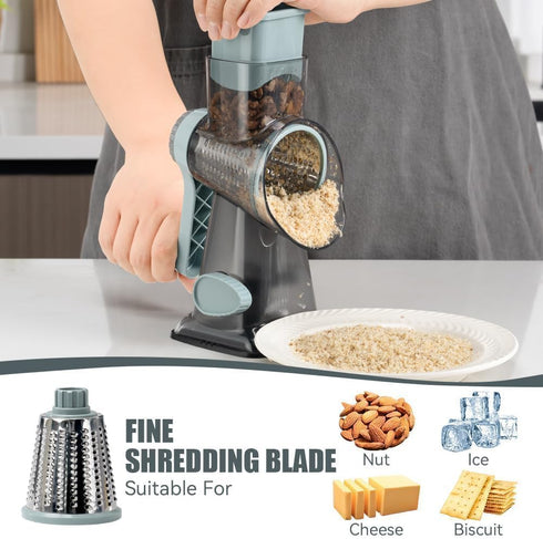 3 KEOUKE Rotary Cheese Grater Hand Crank Transparent - Shredder Slicer Grinder Stainless Steel Blades, Stable Suction