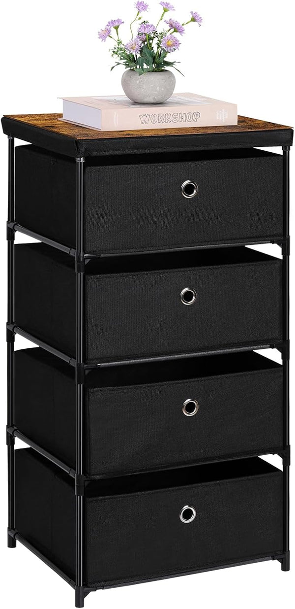 MOOACE Fabric Storage Dresser with 4 Drawers, Clothes Organizer and Storage Tower, Black