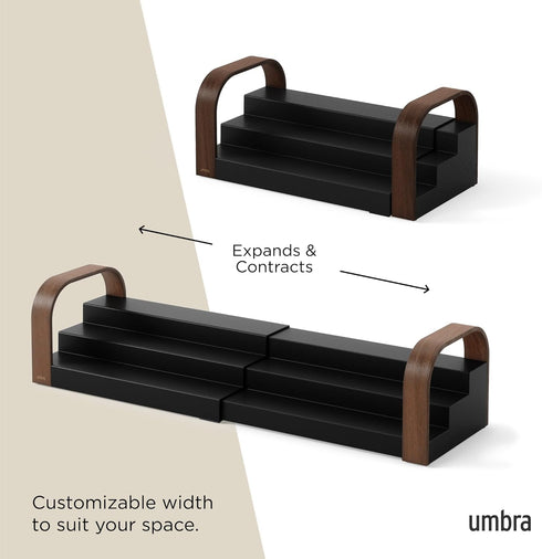Expandable Three-Tier Spice Shelf - Bellwood Design in Black/Walnut