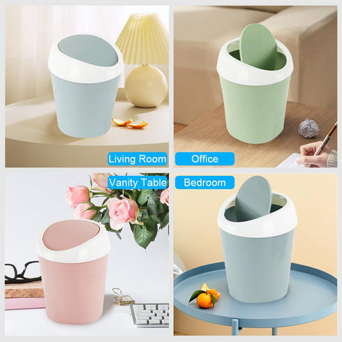 QLFJ-FurDec 4 8 Countertop Pcs Plastic Mini Trash Can Wastebasket with Rolls Trash Bags, Tiny Bathroom Trash Can