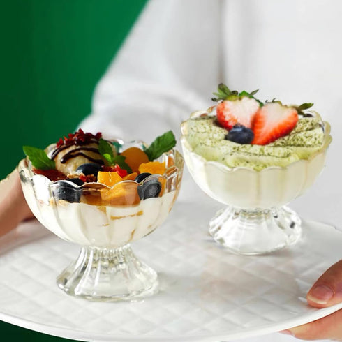 Set of 6 Iced Cream Dessert Bowls, 6oz Vintage Glassware with Heavy Base, Perfect for Sundae, Fruit, Snack, Condiment