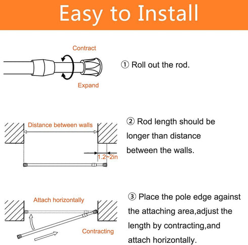 2 Pack Small Tension Rods 15.7 in to 28, Extendable Curtain Rods for Kitchen Utensils, Closet, and Cabinet