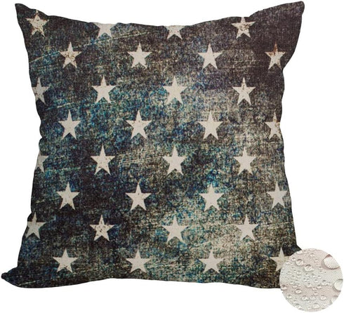Waterproof Outdoor Pillow Covers 20x20 Inch, Vintage 4th of July American Flag Navy Stars Throw Cases, Patriotic