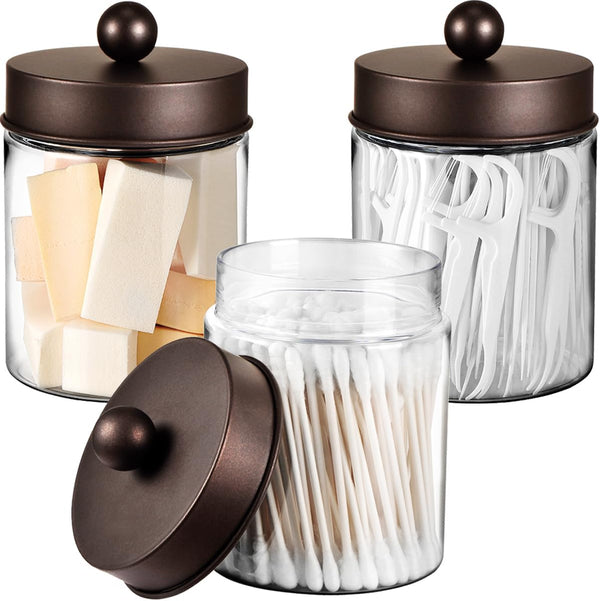 3PC Farmhouse Decor Qtip Holder, Apothecary Jars Bathroom Vanity Storage Organizer for Cotton Swab