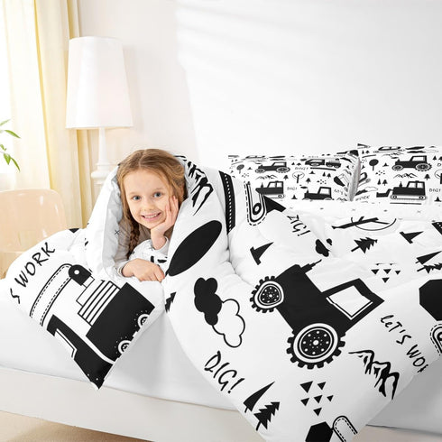 Set Set Set Set 1 Feelyou Construction Bedding Twin Size Equipment Trucks Comforter for Kids Boys Girls Decor Cartoon