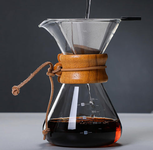 Pour Over Coffee Maker - 400ml/13.5oz Lead-Free Borosilicate Glass Carafe with Reusable Stainless Steel Drip Filter