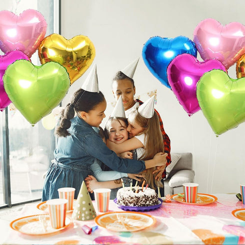 15pcs Heart Foil Balloon - 18inch Blue Gold Green Heart Shaped Mylar Balloons for Wedding Birthday Party Decorations