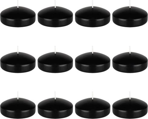 Mega Candles, 12 pcs Unscented Black Floating Candles, Hand Poured Wax, 3 Inch Diameter, Home Décor, Celebrations