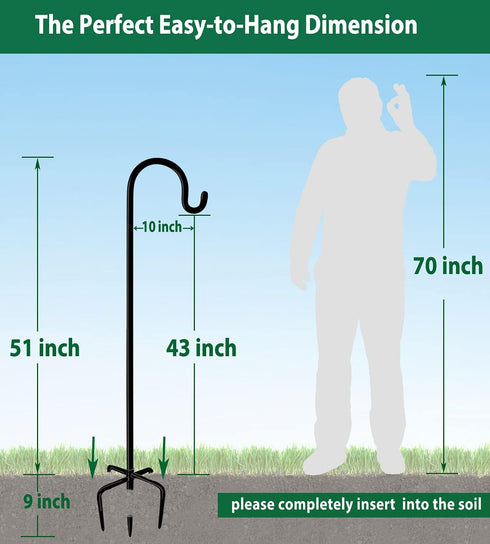 5 60 Inches 3/5 (1 Packs) Artibear Adjustable Outdoor Shepherd Hook Stand with Prong Base, Tall in Thick, Shiny Black