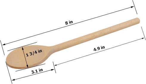 Mini 8-Inch Wooden Spoons Set of 6, Oval Mixing Spoons for Baking, Stirring - Natural Beechwood Sauce Spoons