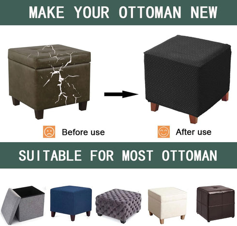 Ottoman Cover Square Jacquard Stretch Square Ottoman Slipcovers Thick Folding Storage Covers Square Footstool Protector