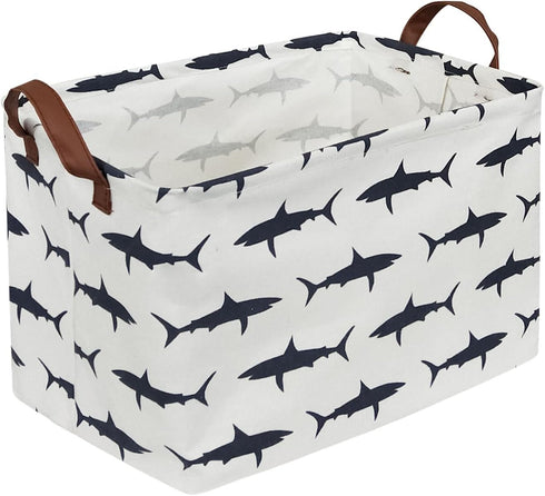 Rectangular Shark Basket for Kids, Collapsible Toy Organizer Bin with Handles for Clothes Storage