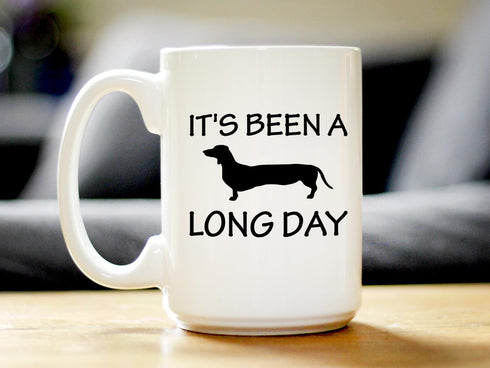 It's Been A Long Day Coffee Mug - Funny Dachshund Themed Decor and Gifts - Large 15oz White Ceramic Mug