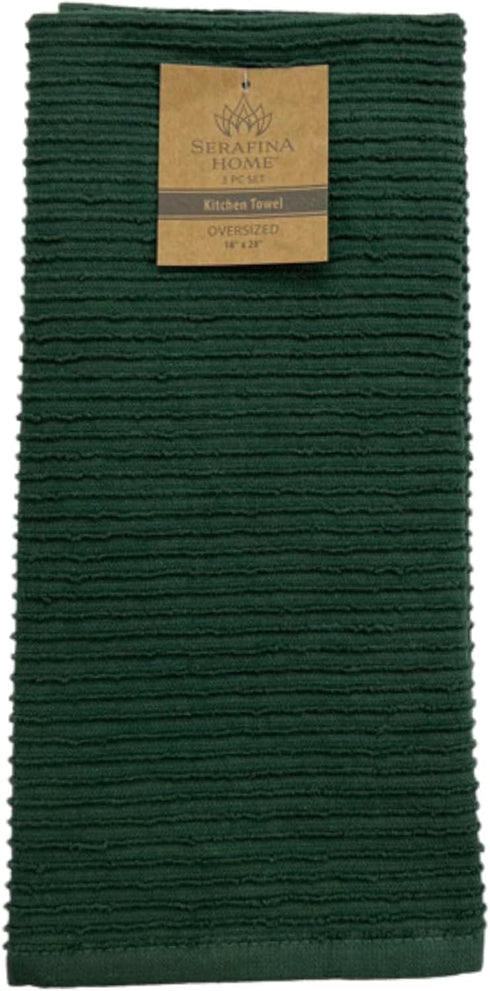 Dark Green Kitchen Hand Dish Towels, 100% Cotton Cloth, Set of 3 Multipurpose, 18" x 28"